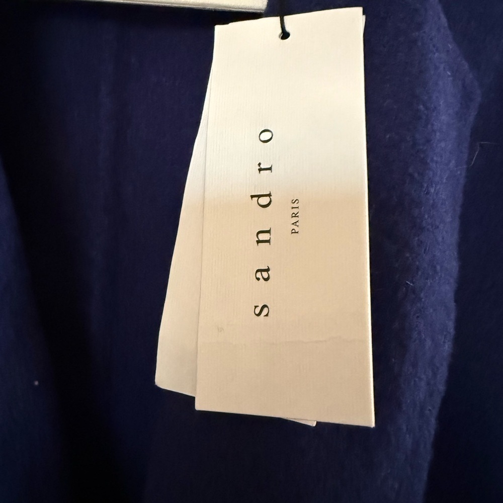Sandro Paris Blue Sleeveless Wool Long Coat Vest Belted Designer Sz 2 (M/L) NWT - Picture 6 of 9